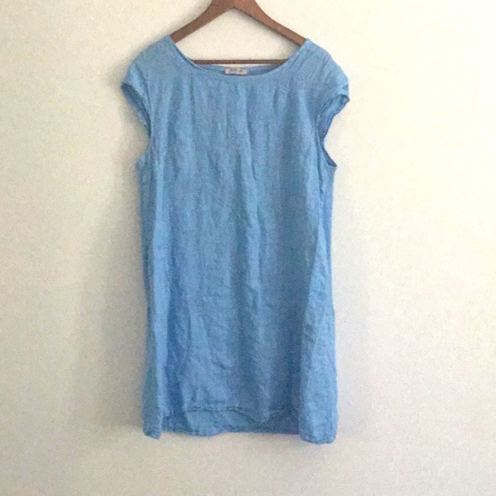 Pure Lino light blue linen midi dress